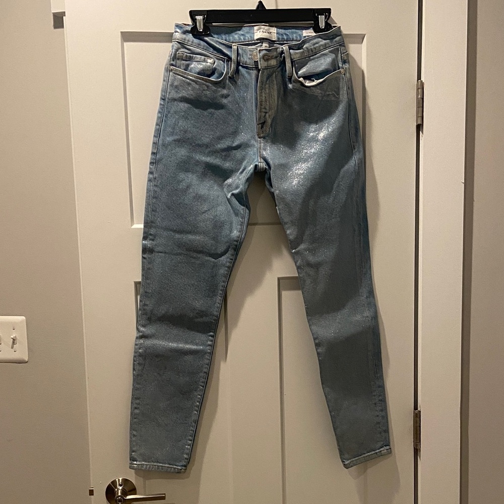 Frame Denim Light Blue Skinny Jeans - painted silver